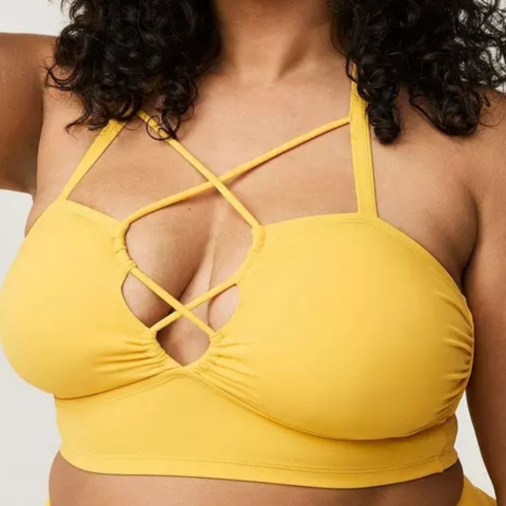 Torrid Women's Plus Size Yellow Strappy Wire-Free Cross Front Bikini Top 3X NWT